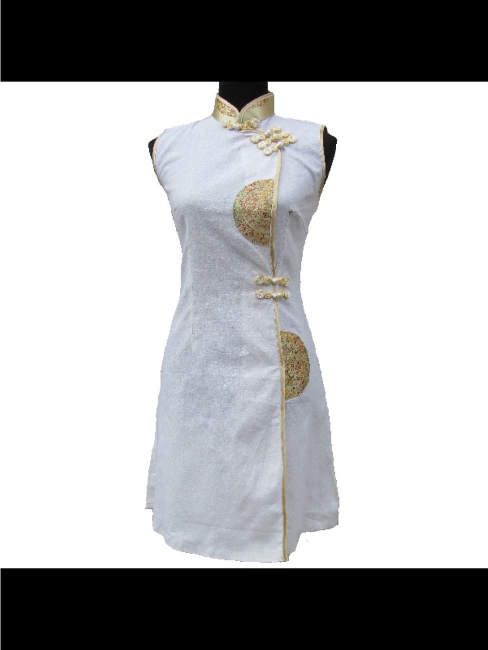 Vintage Tangyi Qipao-Style Chinese Dress - Mandarin Collar - Knotted Frog Closu